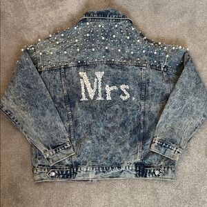 Pearl & Rhinestone Mrs Wifey Wedding Jean Jacket Custom Made